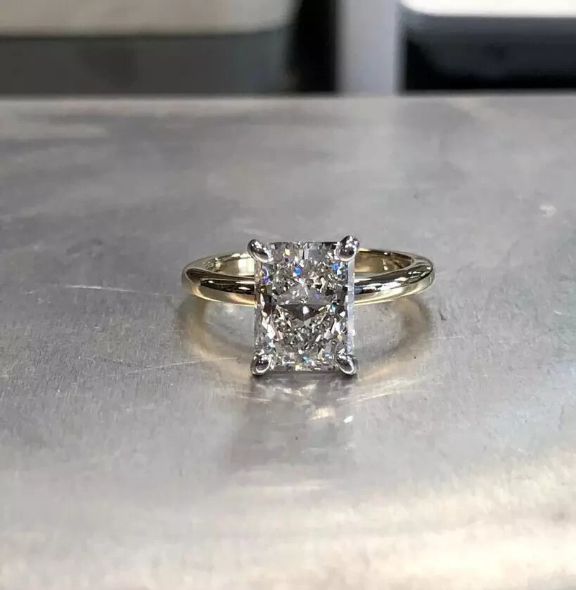 2Ct Lab Created Diamond Solitaire Engagement Ring 14K Yellow Gold Plated Silver