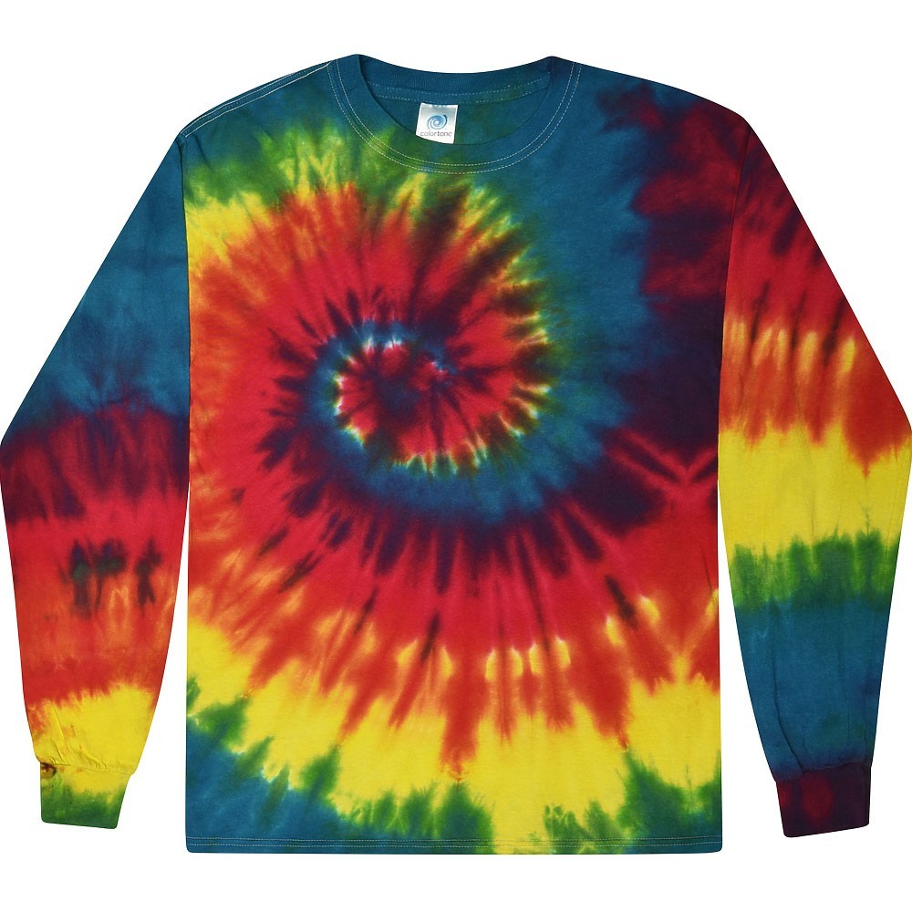 Colortone Tie Dye Long Sleeve T-Shirt Multicolor Cotton Adults Kids Youth Tee