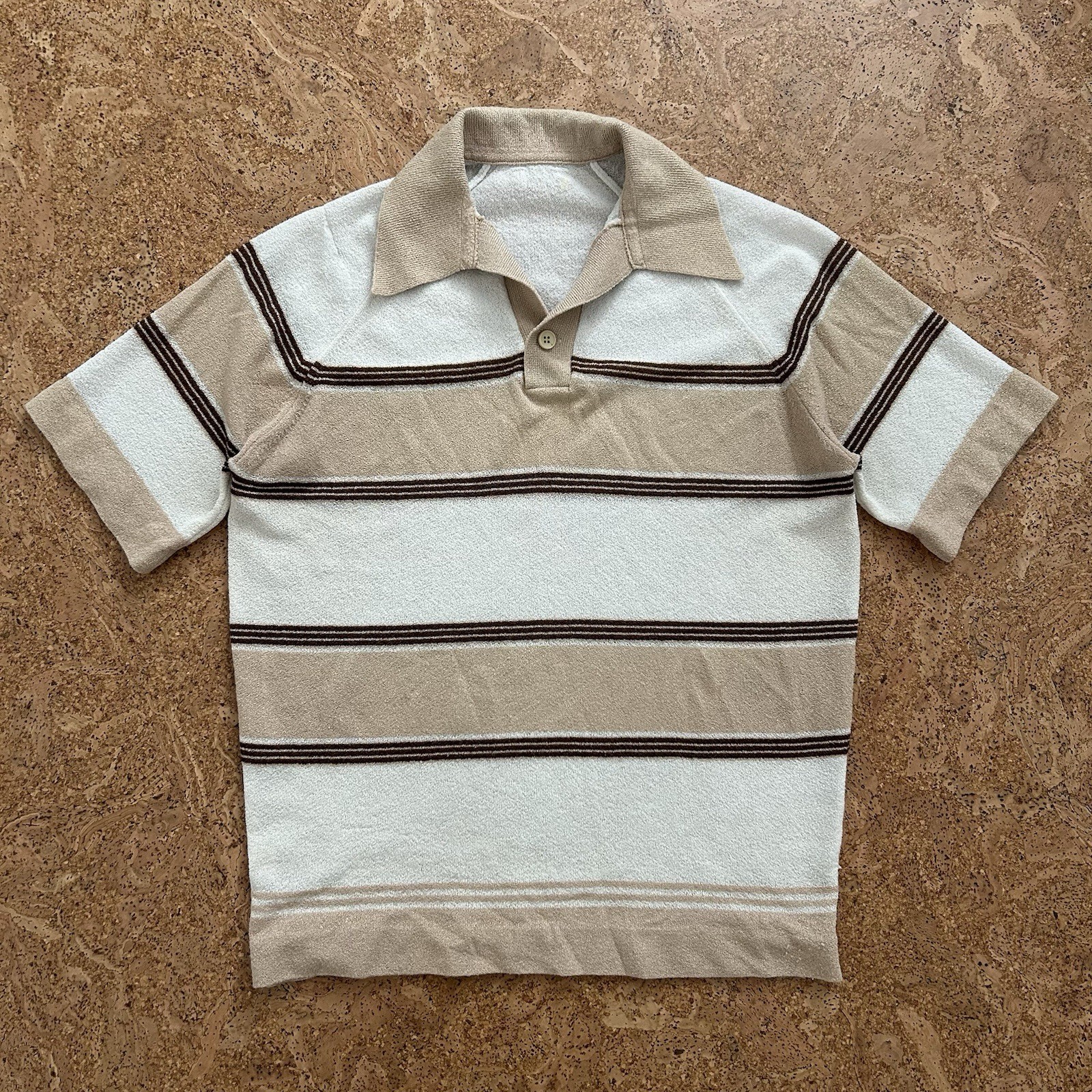 Vintage 70s Ban Lon Striped Knit Disco Short Sleeve Button Up Shirt Medium