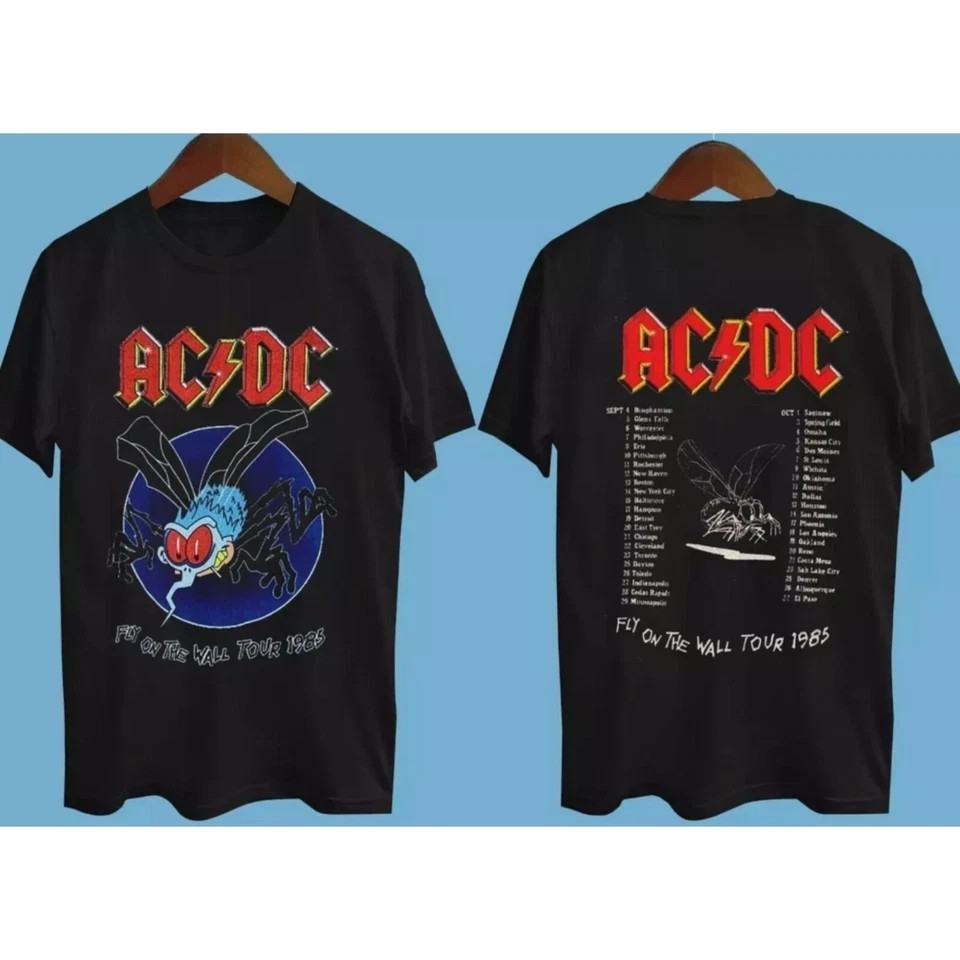 AC/DC Fly on the Wall Tour 1985 Black Rock Band T-Shirt