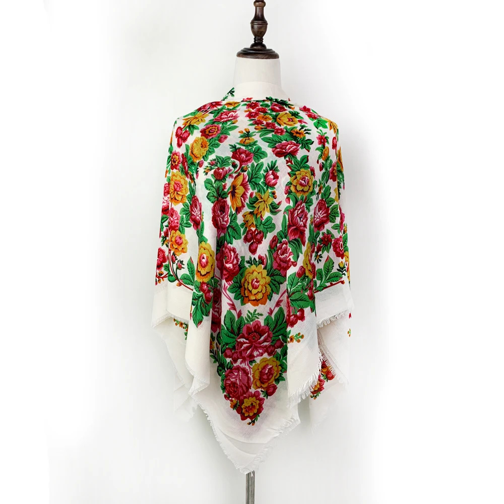 120*120cm Russian Square Scarf Luxury Women Floral Print Shawl Breathable Thin 
