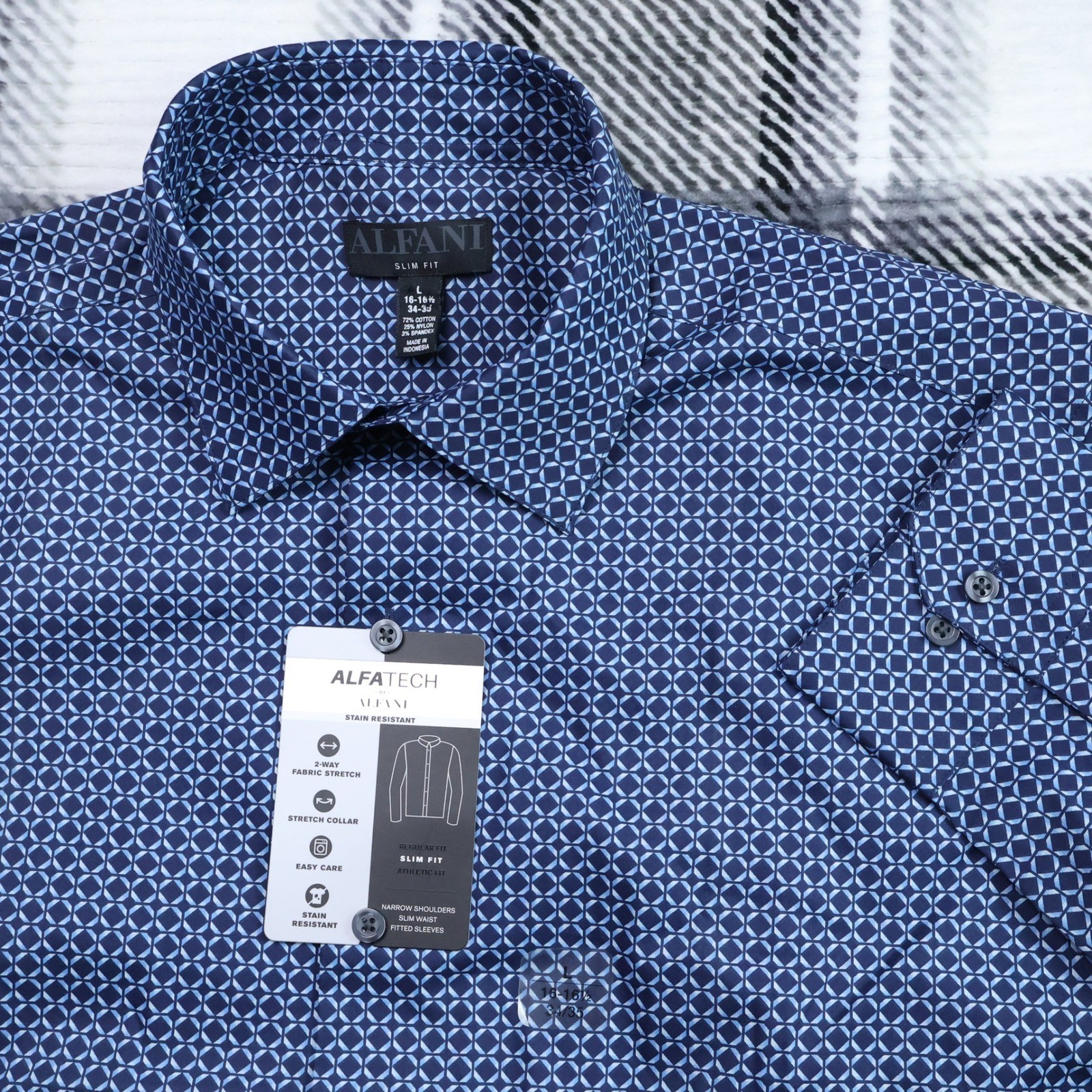 Alfani AlfaTech Navy Blue Slim Fit Dress Shirt L 16-16.5 34/35 100161171MN