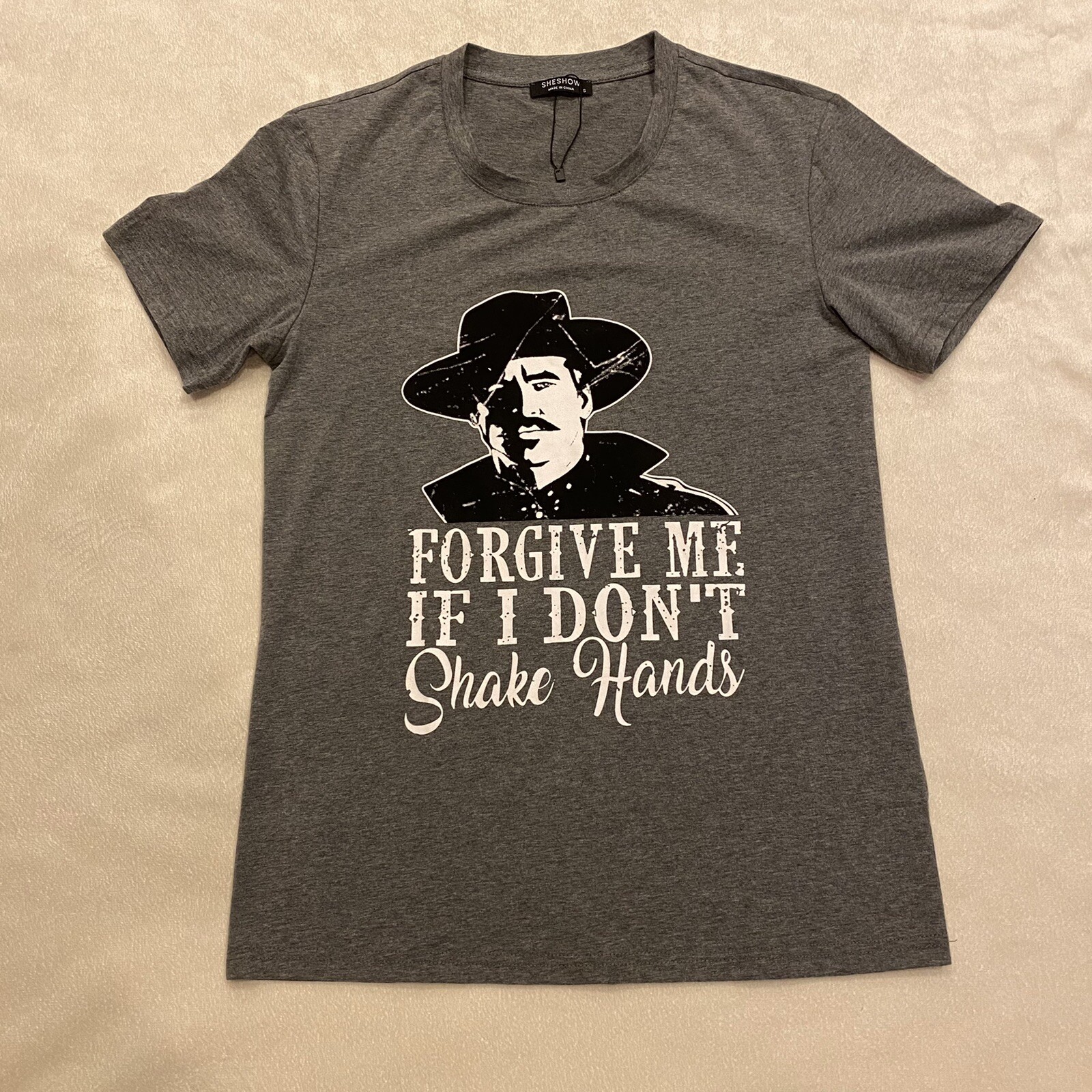 Doc Holliday Tombstone Forgive Me If I Don\'t Shake Hands  T-Shirt Dark Gray SZ S