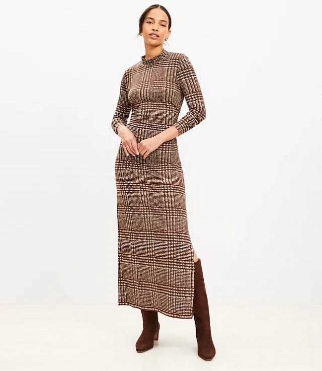 Ann Taylor LOFT Houndstooth Mock Neck Midi Dress Small New
