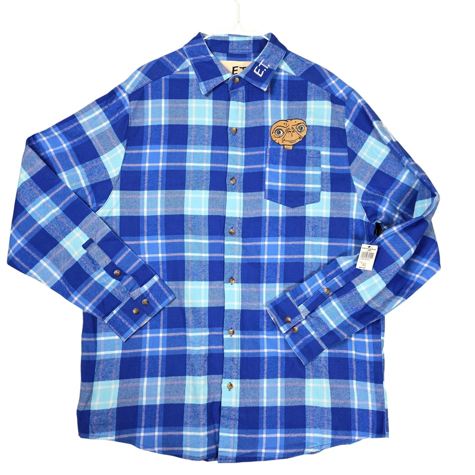 Cakeworthy x Universal E.T. Phone Home Plaid Flannel Shirt Blue Mens XL NWT