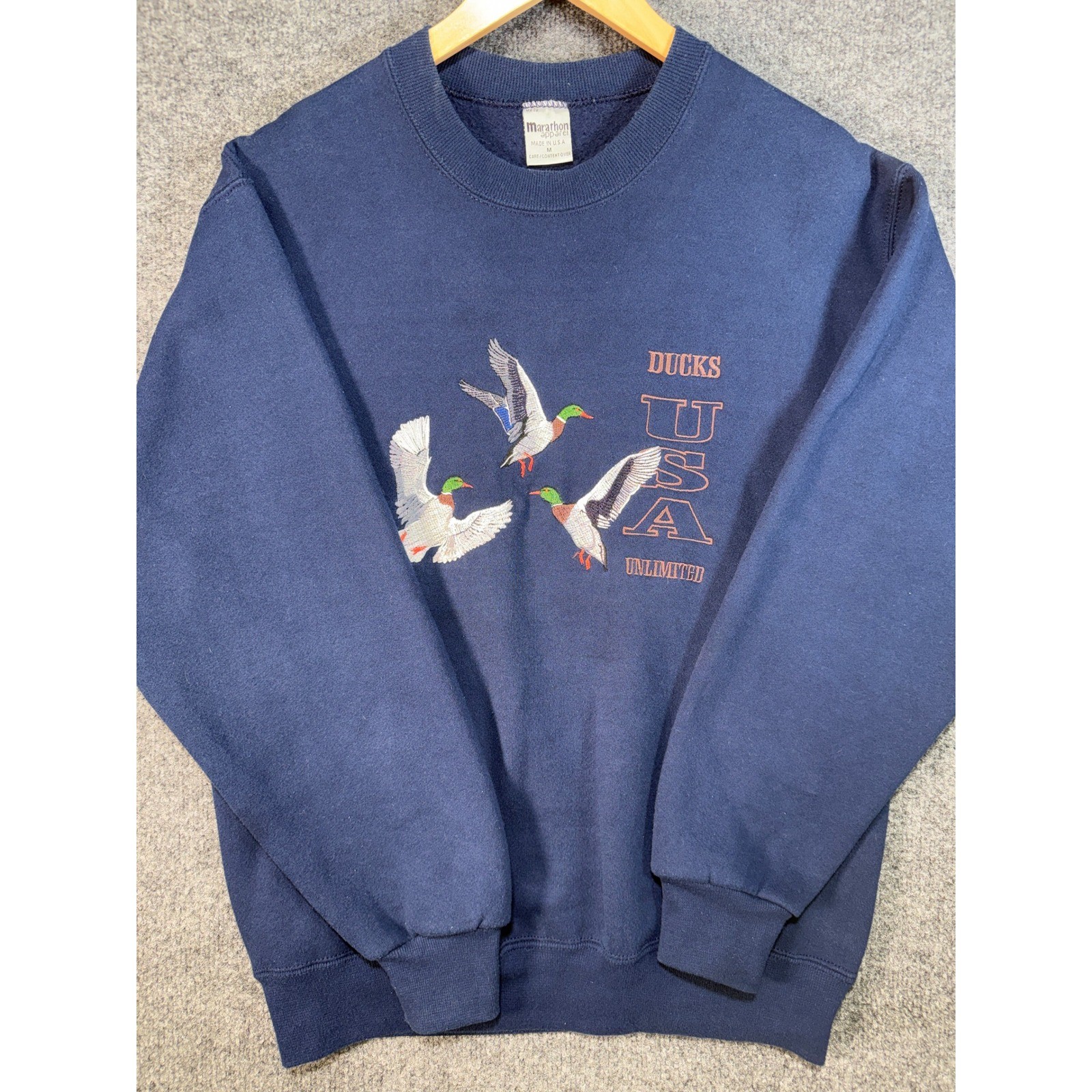 Marathon Apparel Ducks Unlimited Sweatshirt Mens Medium Blue Vintage USA Made