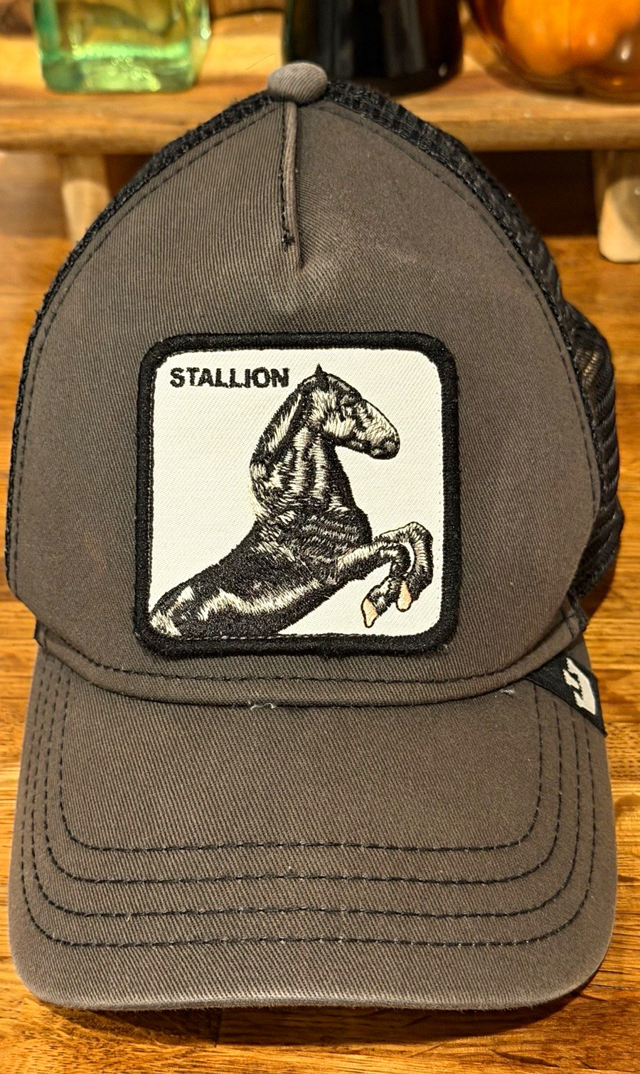 Goorin Bros Stallion Horse Patch Gray/Black Mesh Back Adjustable Trucker Hat OS