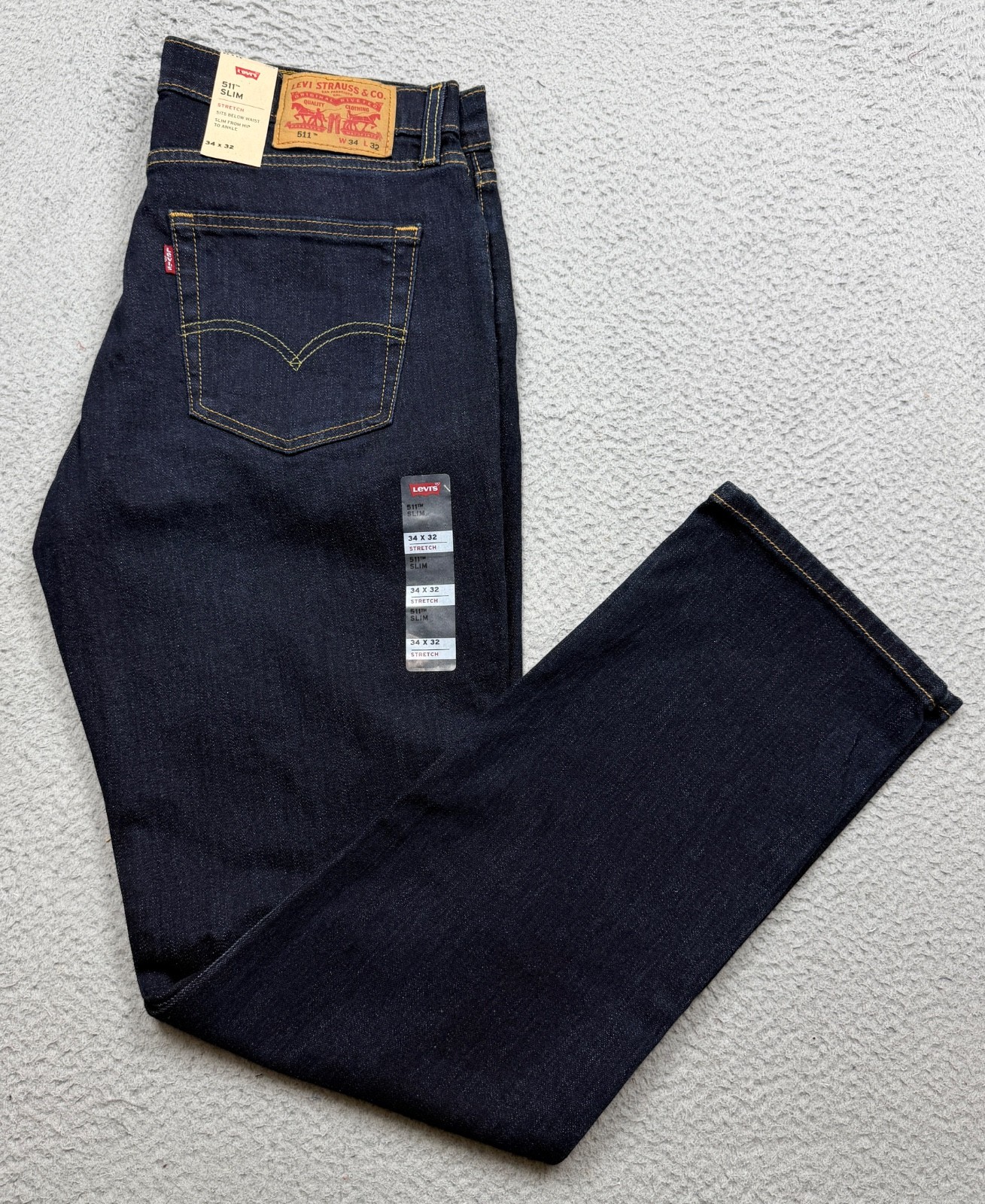 Levi\'s 511 Jeans Mens 34x32 Blue Slim Straight Stretch Dark Wash Denim 31 In NWT