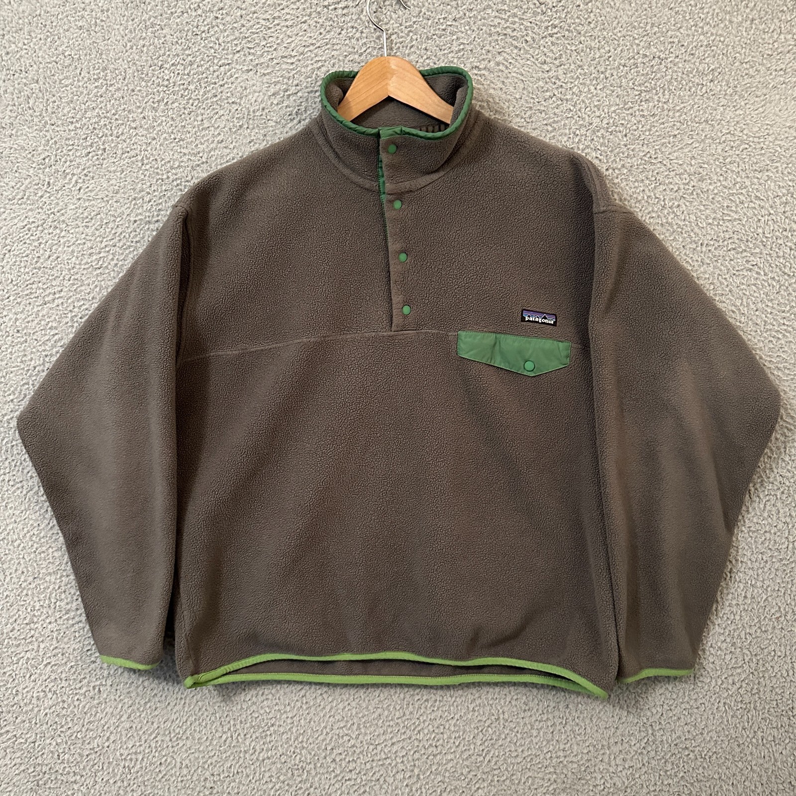 Patagonia Synchilla Snap T Fleece Pullover Men\'s Large Gray Green Outdoor READ