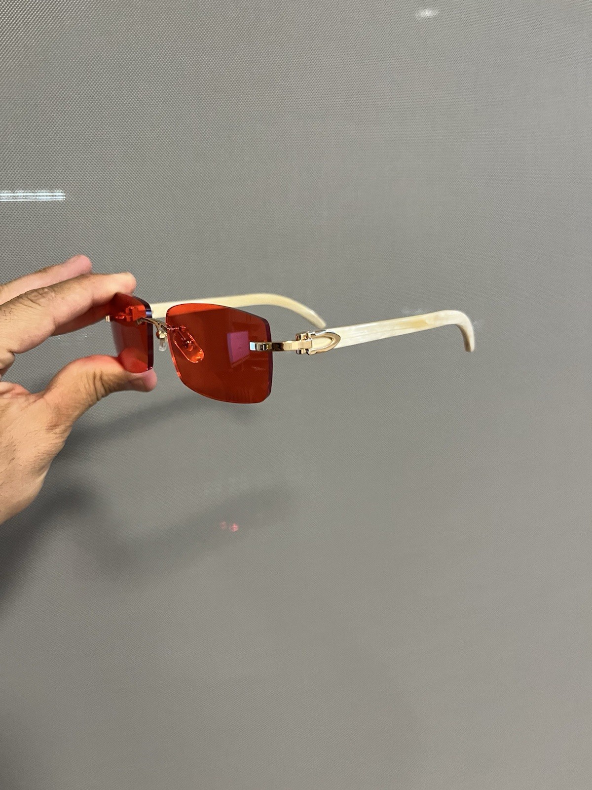Men\'s Rimless Sunglasses - Gold/RED - WHITE BUFFS DETROIT STYLE GLASSES