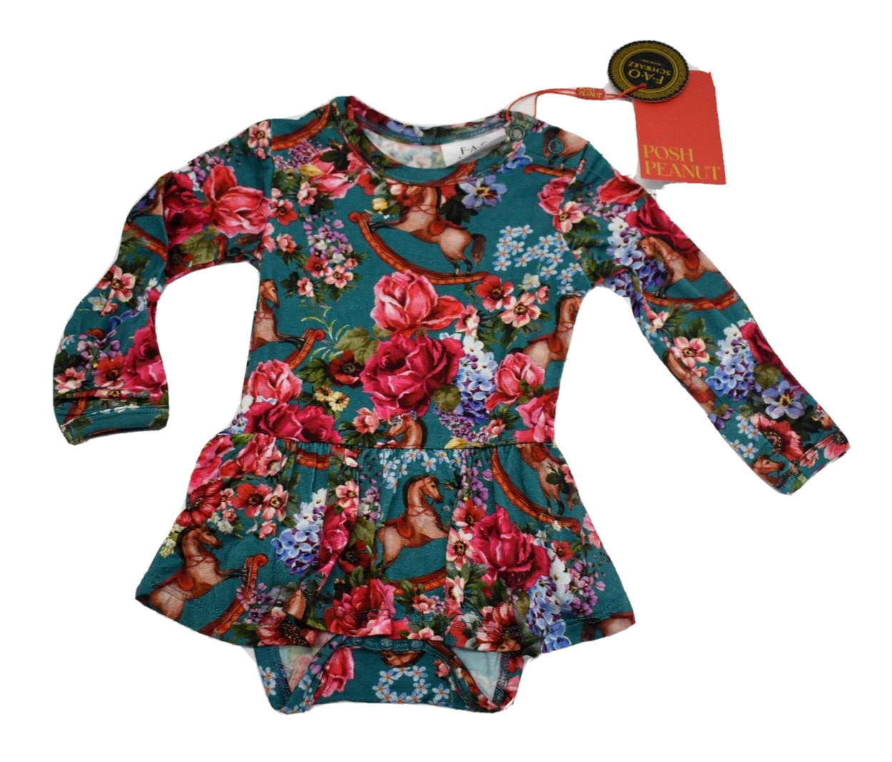 Posh Peanut X FAO Schwarz Girls Toddler Open Green Floral Bodysuit 0-3 Months