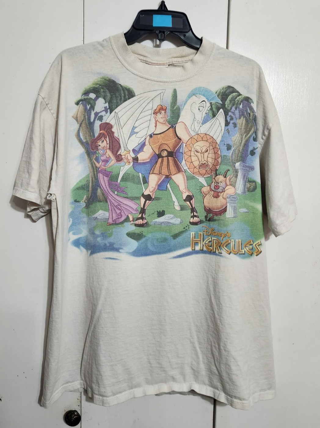 Vintage 90s Disney Hercules T-Shirt Thrashed Double Sided Mickey Inc Movie Promo