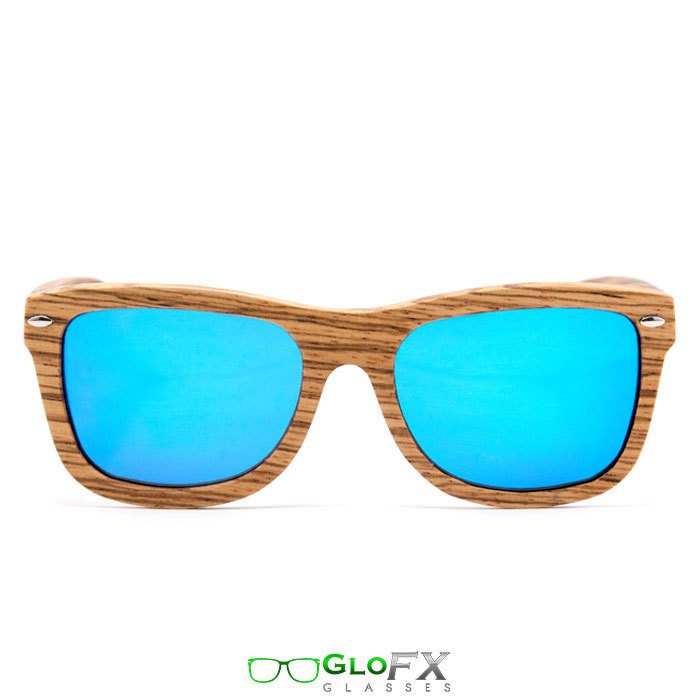 GloFX Zebra Wood Sunglasses – Polarized Blue Mirror Real Wood 100% Polarization
