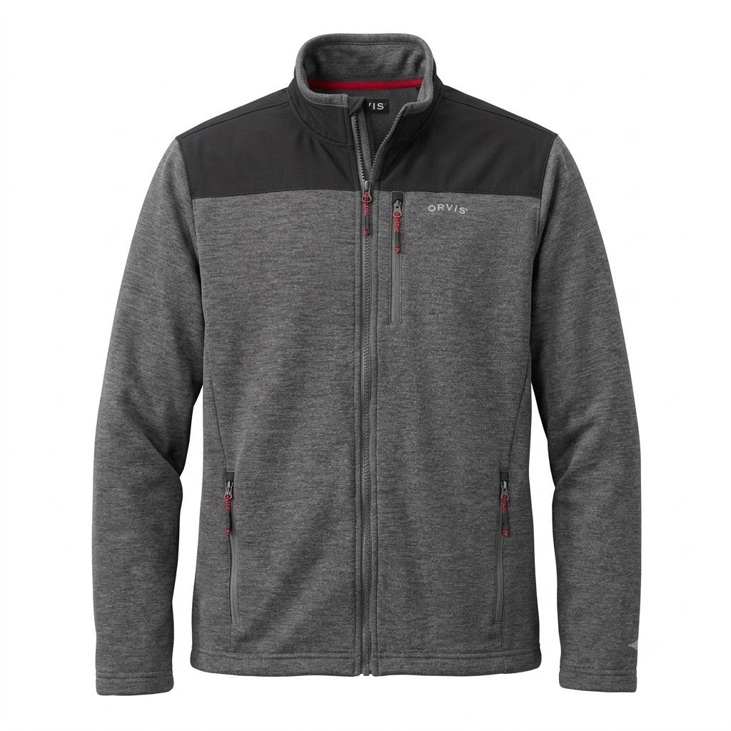 Orvis Classic Collection Mens Medium Gray Full Zip Fleece Jacket Windbreaker