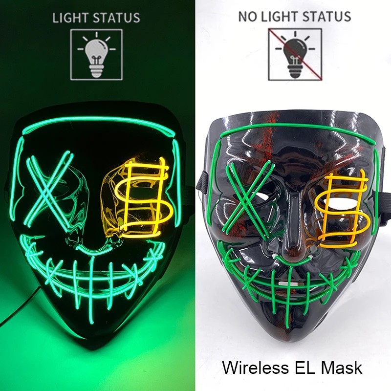 Halloween Neon LED Light Grow in the Dark Horror Mask Full Face PVC - Green