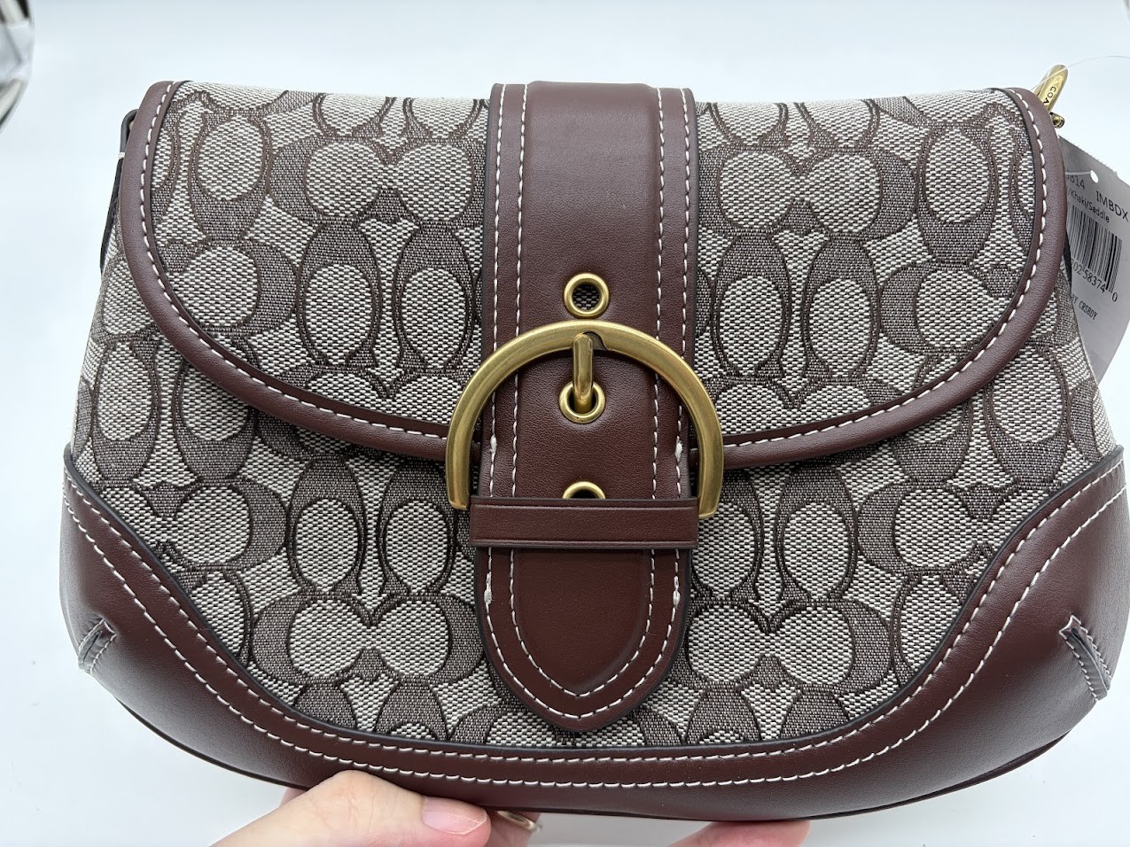 Coach CJ814 Signature Jacquard Maple Brown Shoulder Handbag Outlet Fast Shipping