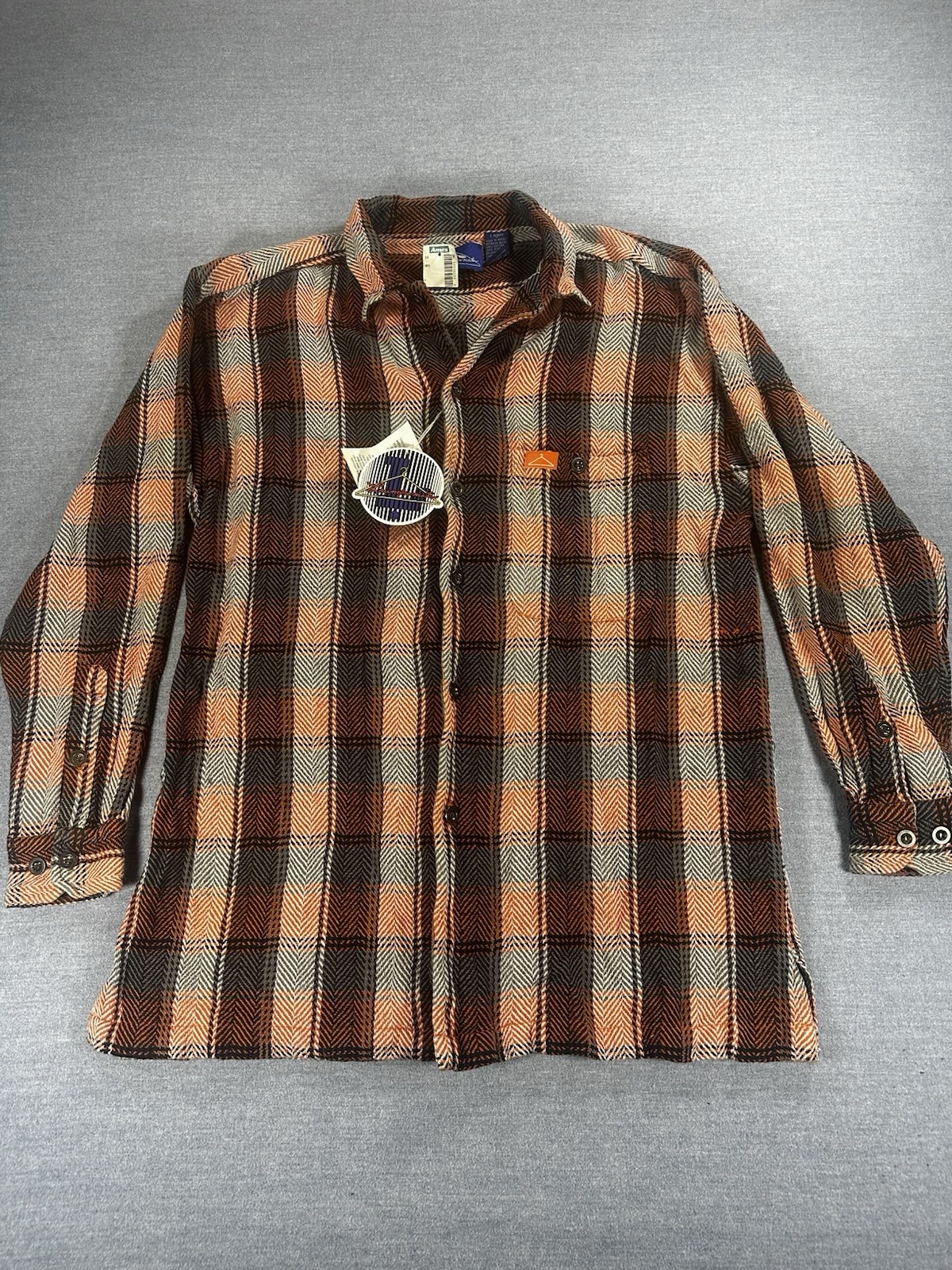 Vintage Laundromat Flannel Shirt Mens L NOS Deadstock Herringbone Plaid Nepal