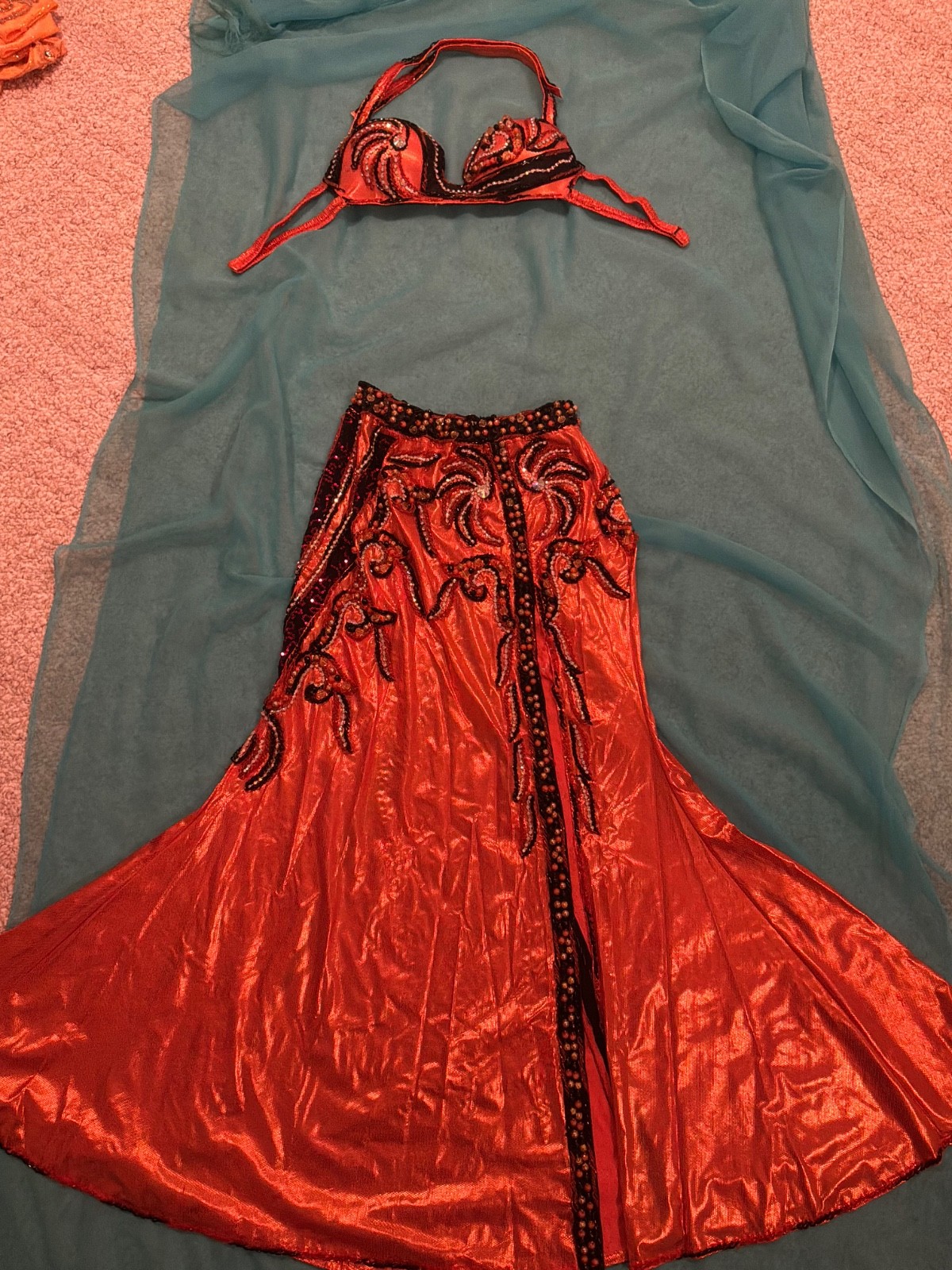 Beautiful black and orange Egyptian belly dance costume