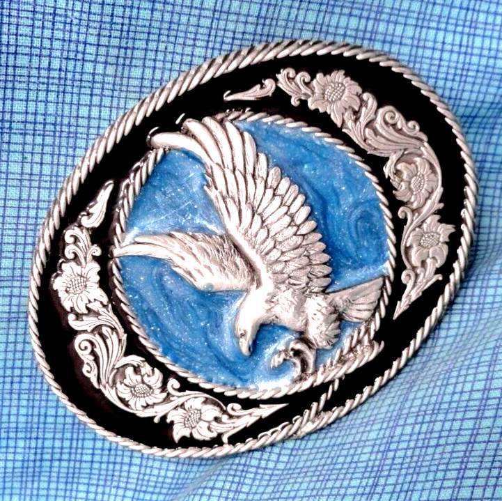 Western Eagle Belt Buckle Rope Scroll Cowboy Biker Sportsman Vtg 90s GAP .SHY244