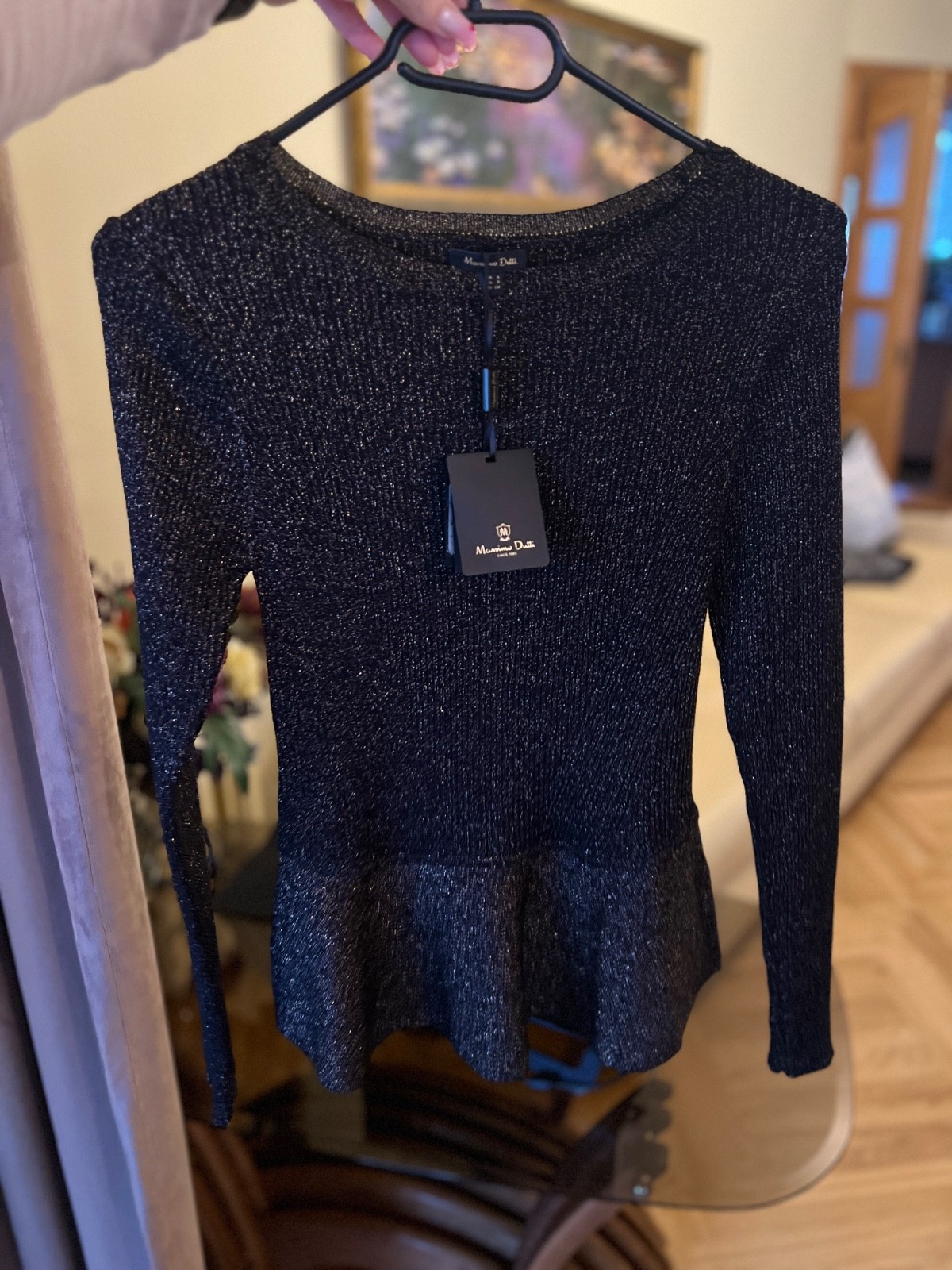 massimo dutti black metalic peplum top