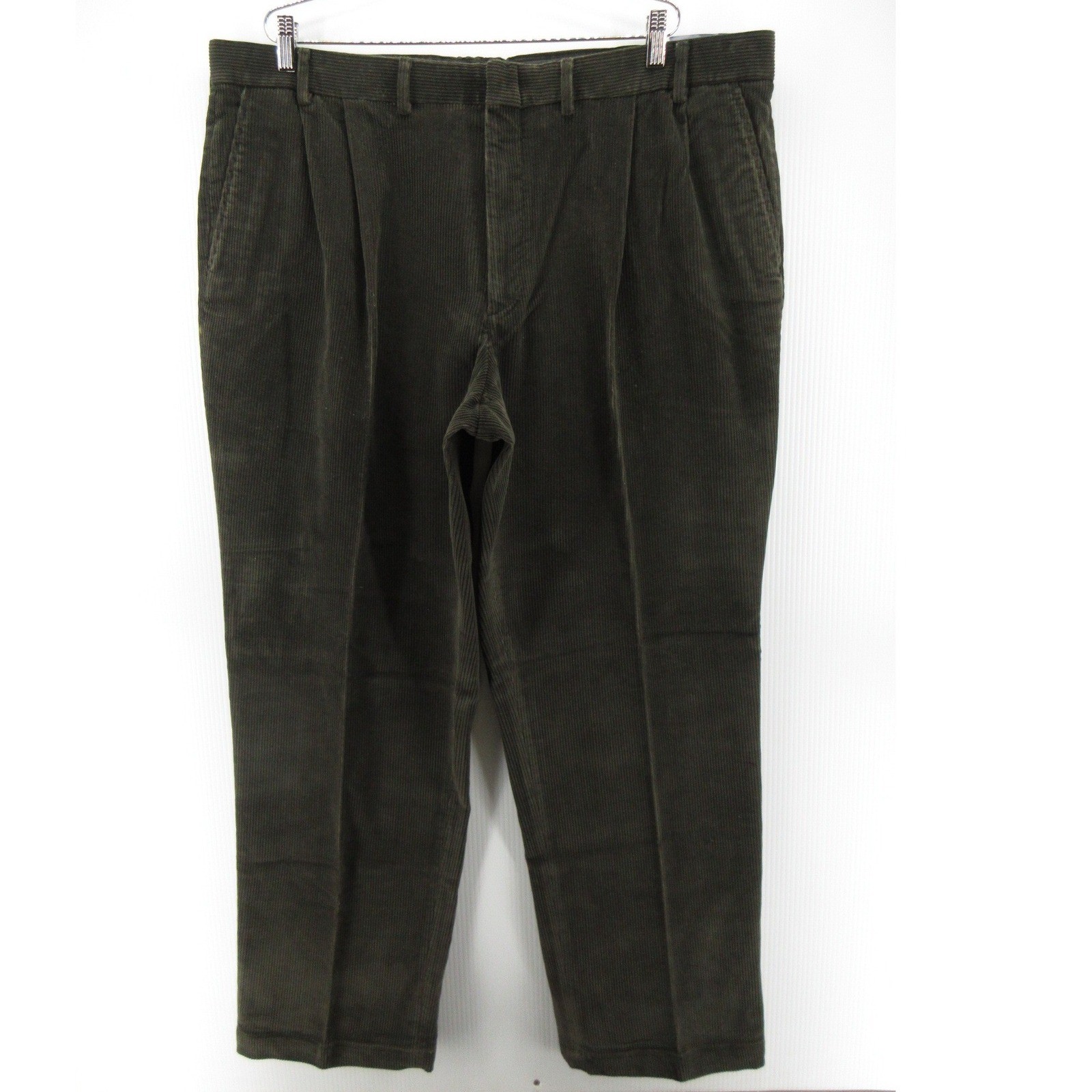 VINTAGE Lands End Pants Men 44 Green Corduroy Pleated Trousers 44X32 Preppy NWT