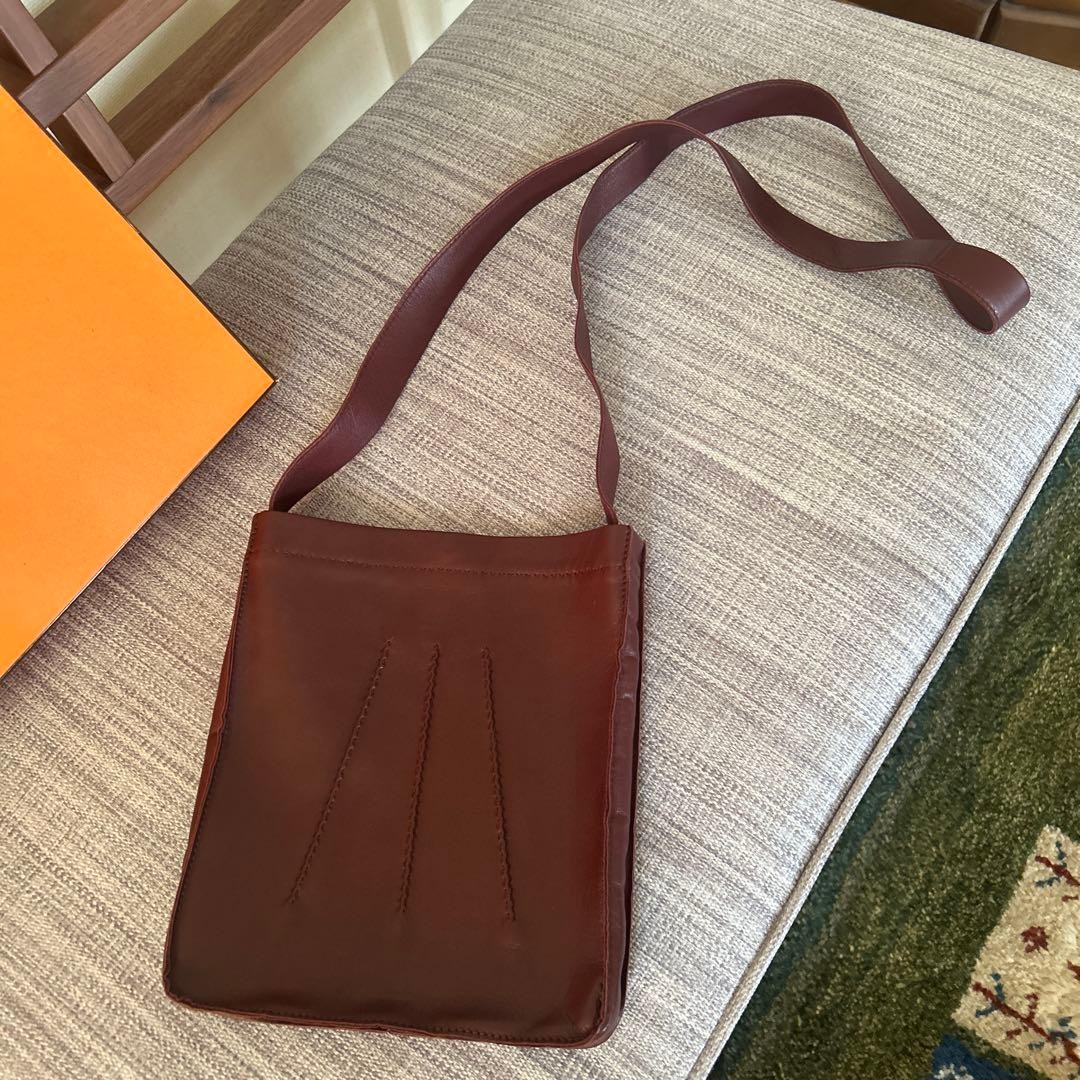 Hermes Toudu Shoulder Bag Mini Pochette Brown Lambskin Leather With Box Used
