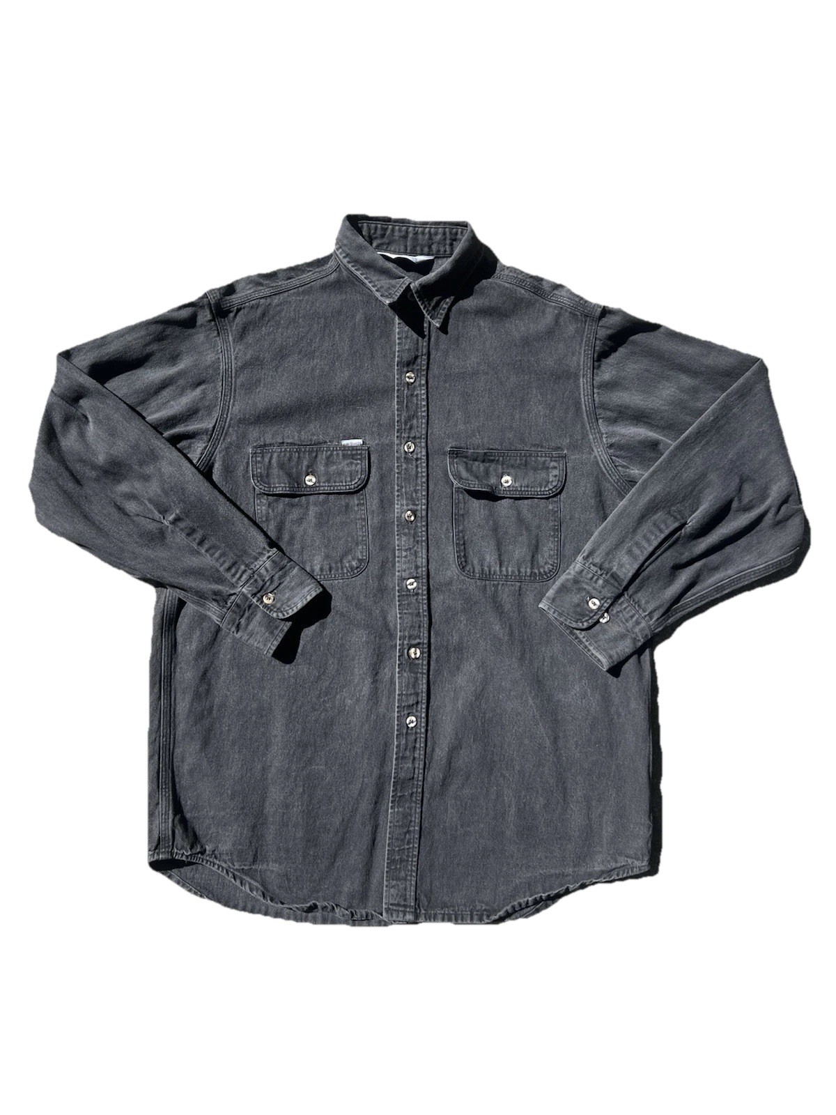Carhartt Rugged Outdoor Men\'s XL Black Denim Long Sleeve Button-Up Shirt Pocket