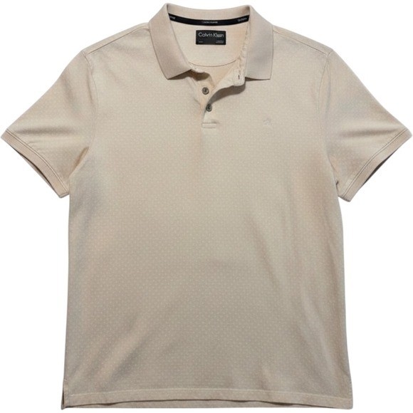 CLEARANCE-Calvin Klein Men\'s Light Cream Polo with Subtle Dot Texture