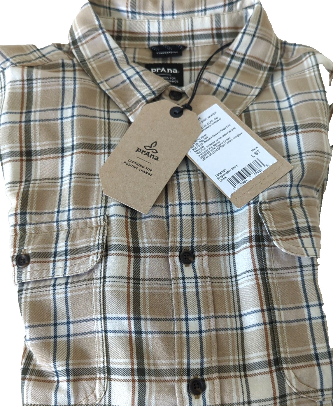 Prana Edgewater Men\'s L  Organic Cotton Long Sleeve  Shirt Plaid NWT-lpb41