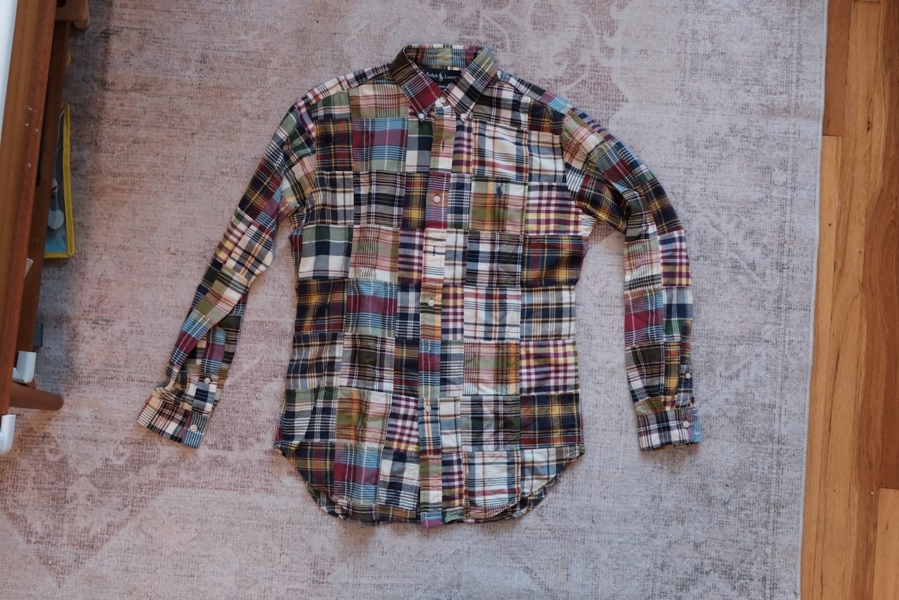 Polo Ralph Lauren Patchwork Madras Shirt Mens M Classic Fit Plaid Button Down
