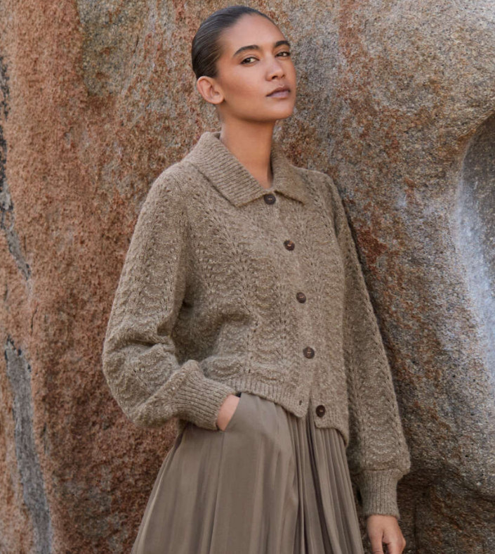New Poetry POINTELLE CARDIGAN Alpaca & silk, Color Brown taupe 