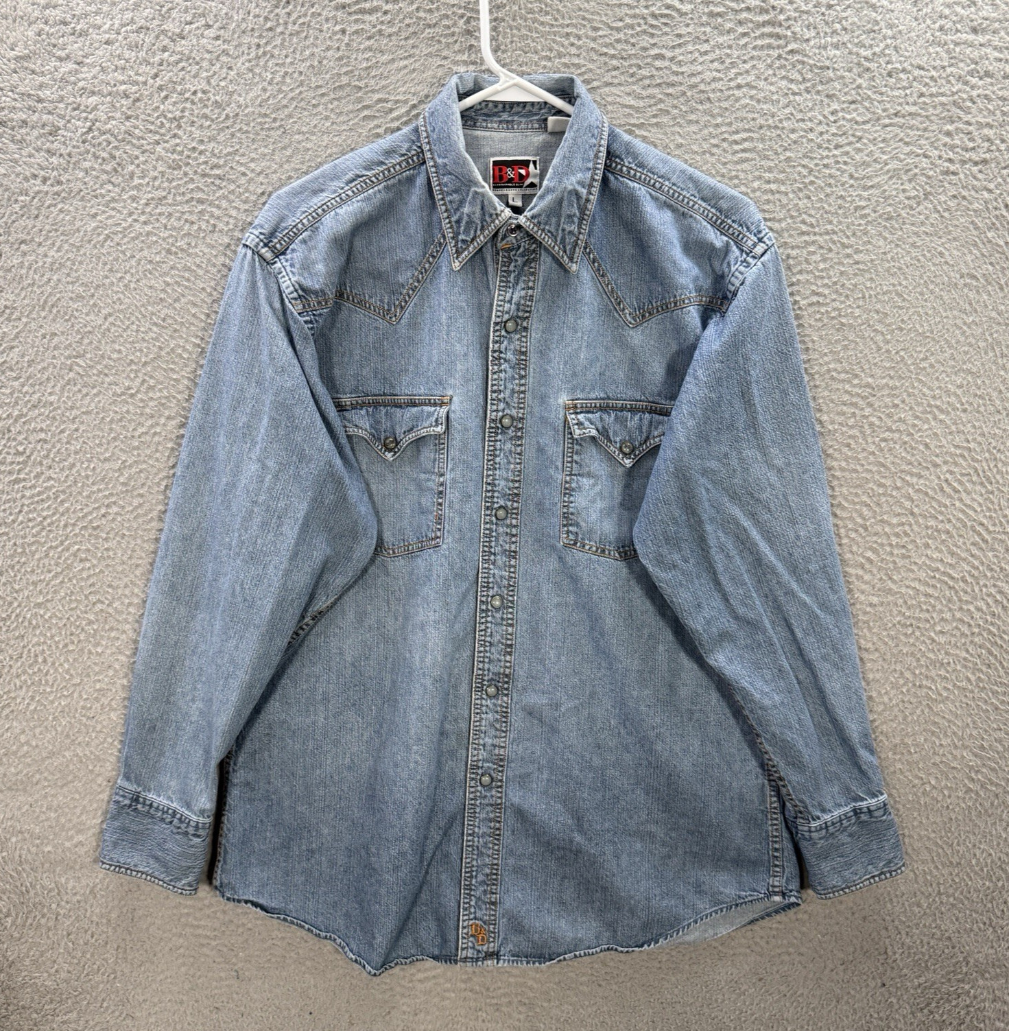 Vintage B&D By Panhandle Slim Shirt Adult Large Blue Denim Pearl Snap 90s Y2K