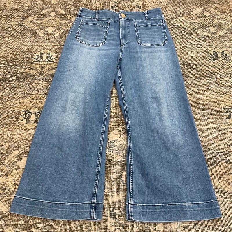 Maeve Anthropologie The Colette Wide Leg Jeans Sz 32 Patch Pocket Light Wash