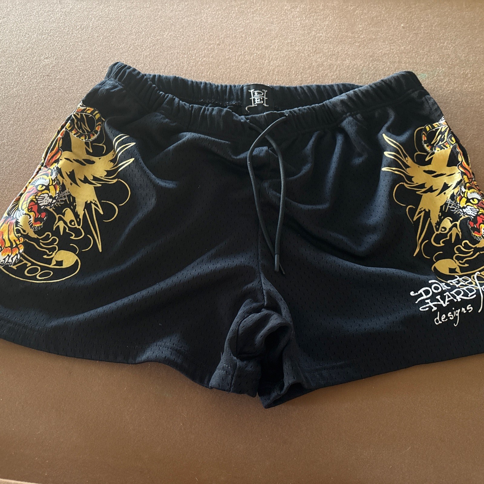 Ed Hardy Men’s XL Black Mesh Graphic Shorts Dragon Tiger Y2K Streetwear
