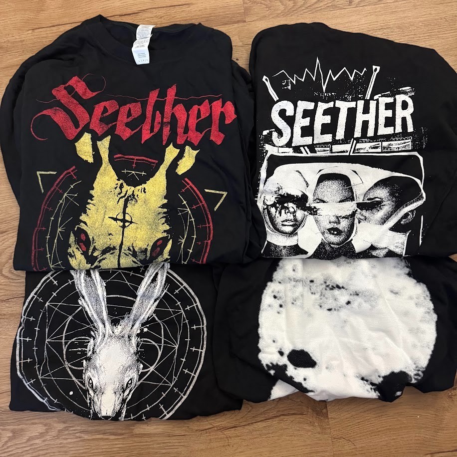 Lot of 4 Seether 2012 Tour Concert Band T-shirt Black Gray Crow Cloud Sz Large