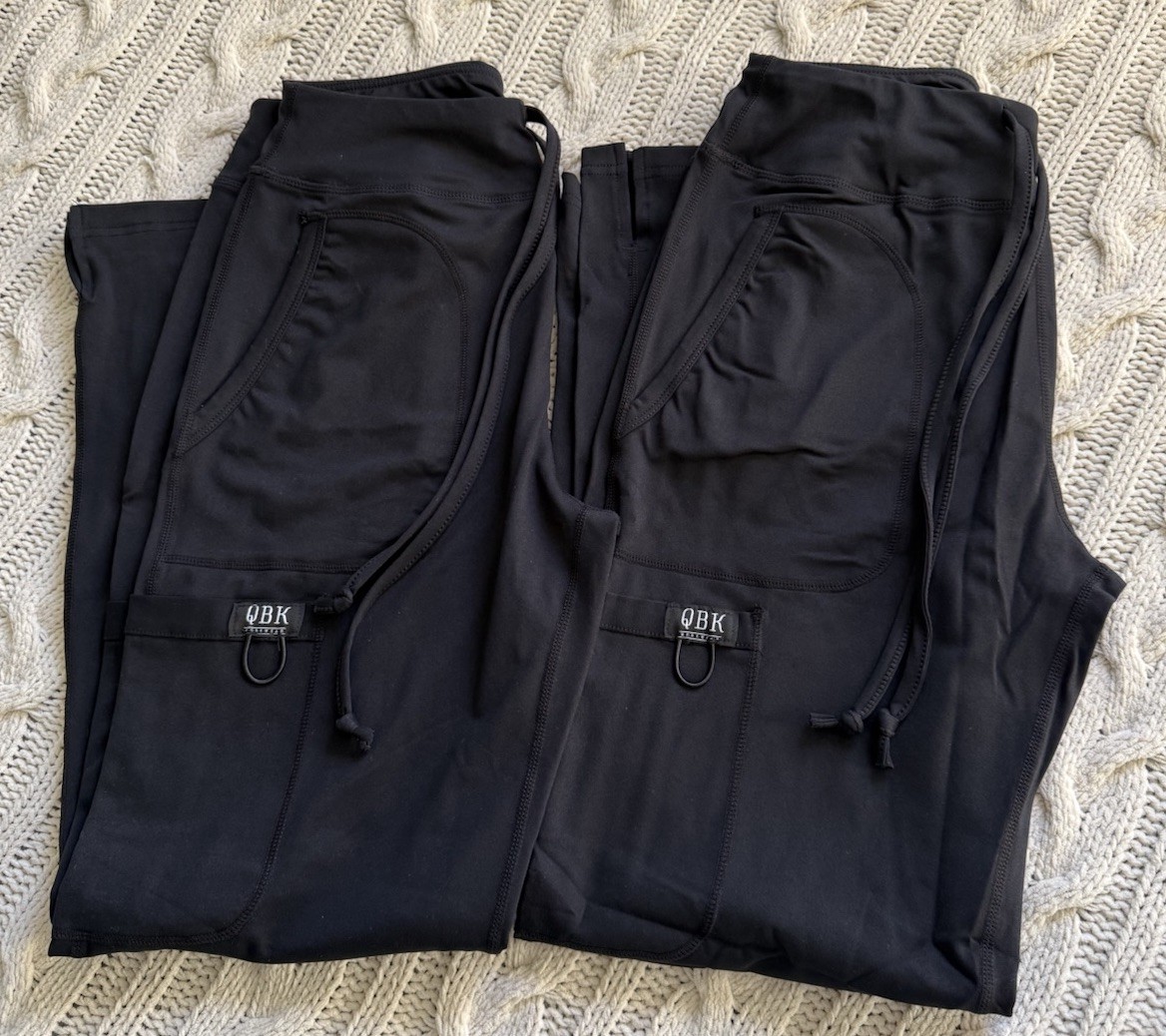 2-Pack QBK Workwear Women’s M Black Scrub Pants Elastic Drawstring w Pockets