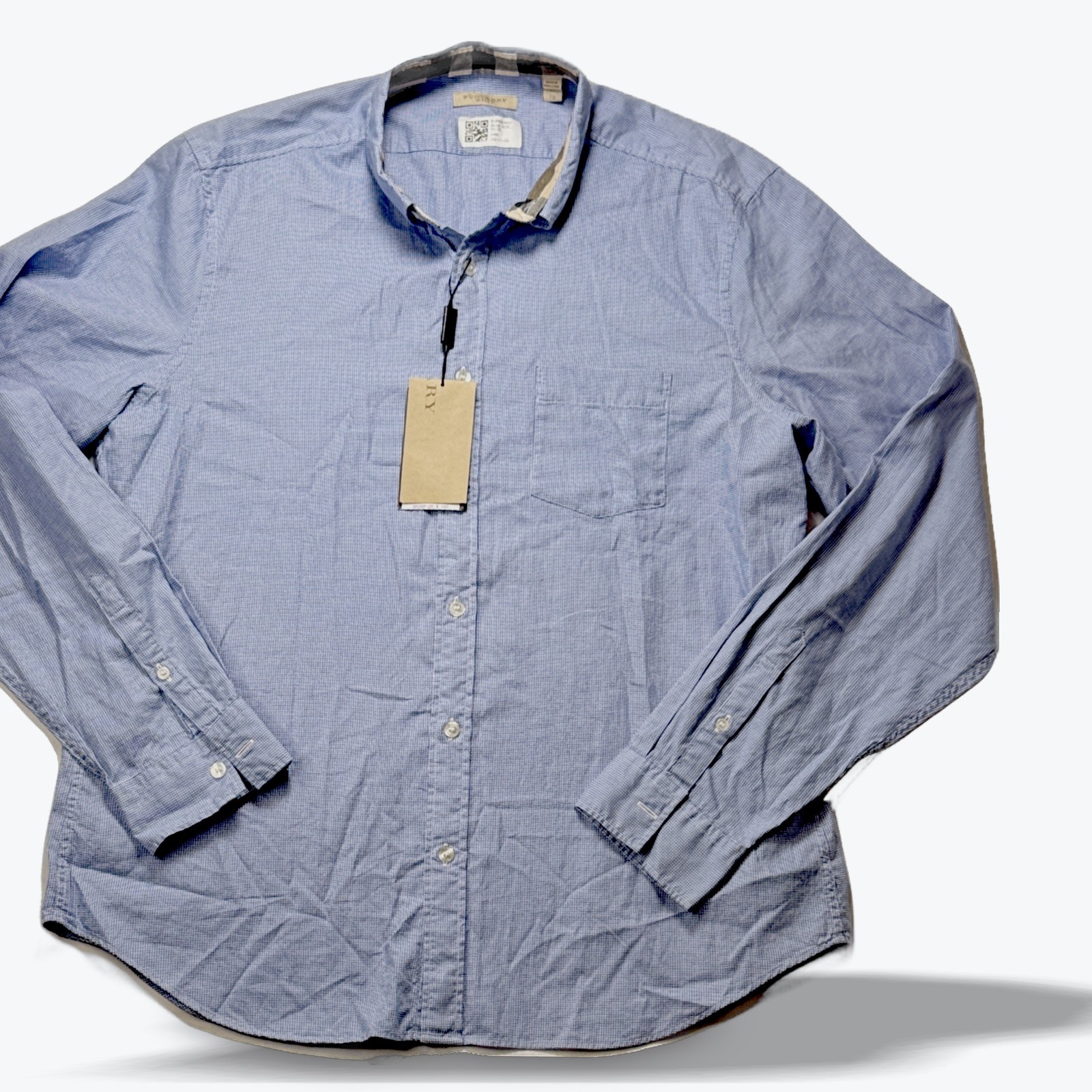Burberry Brit Button Down Shirt Lapis Blue Micro Houndstooth Designer XL