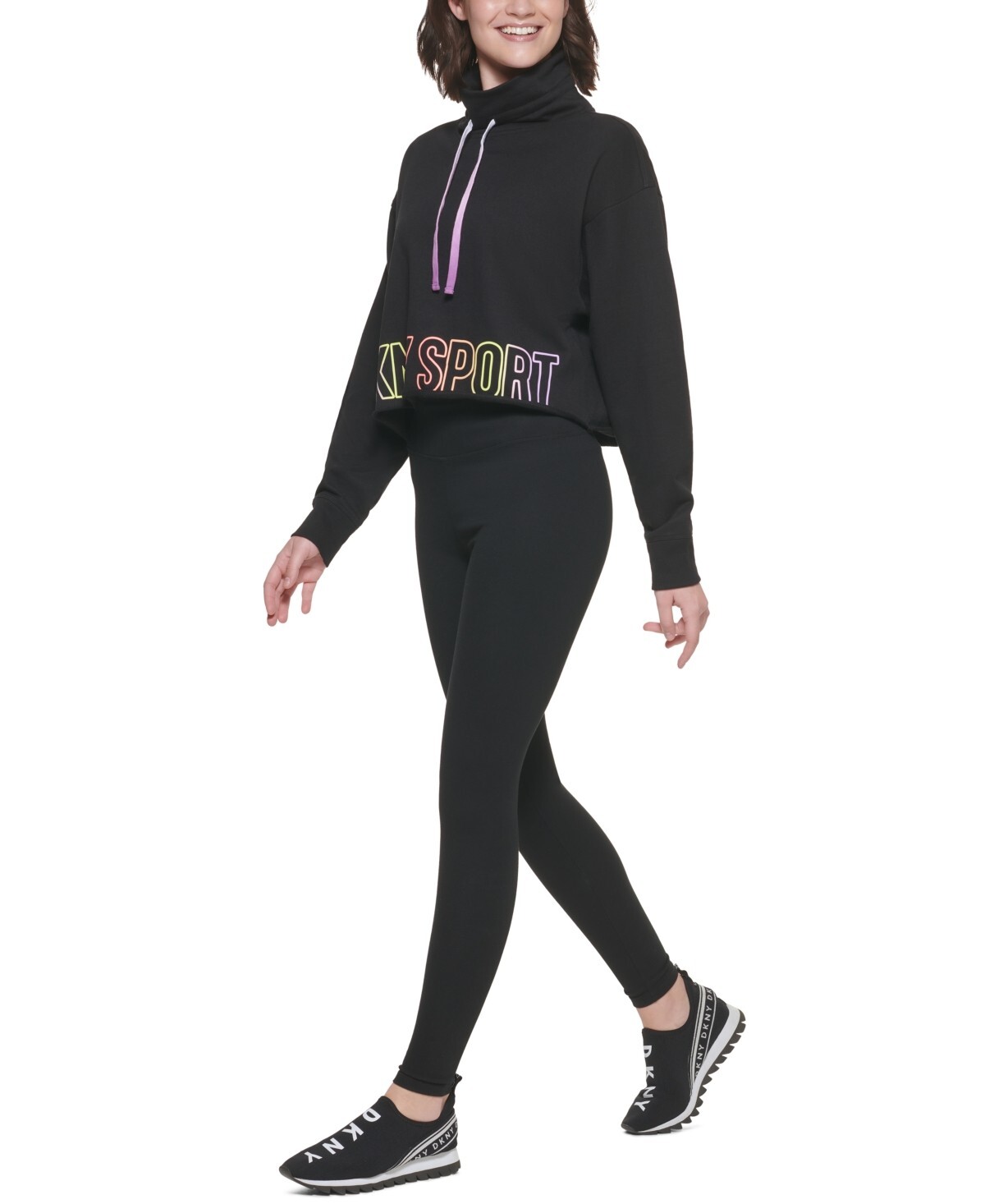NWT DKNY Sport Women\'s Ombre Logo Funnel-Neck Pullover Black Size M $60 JK688