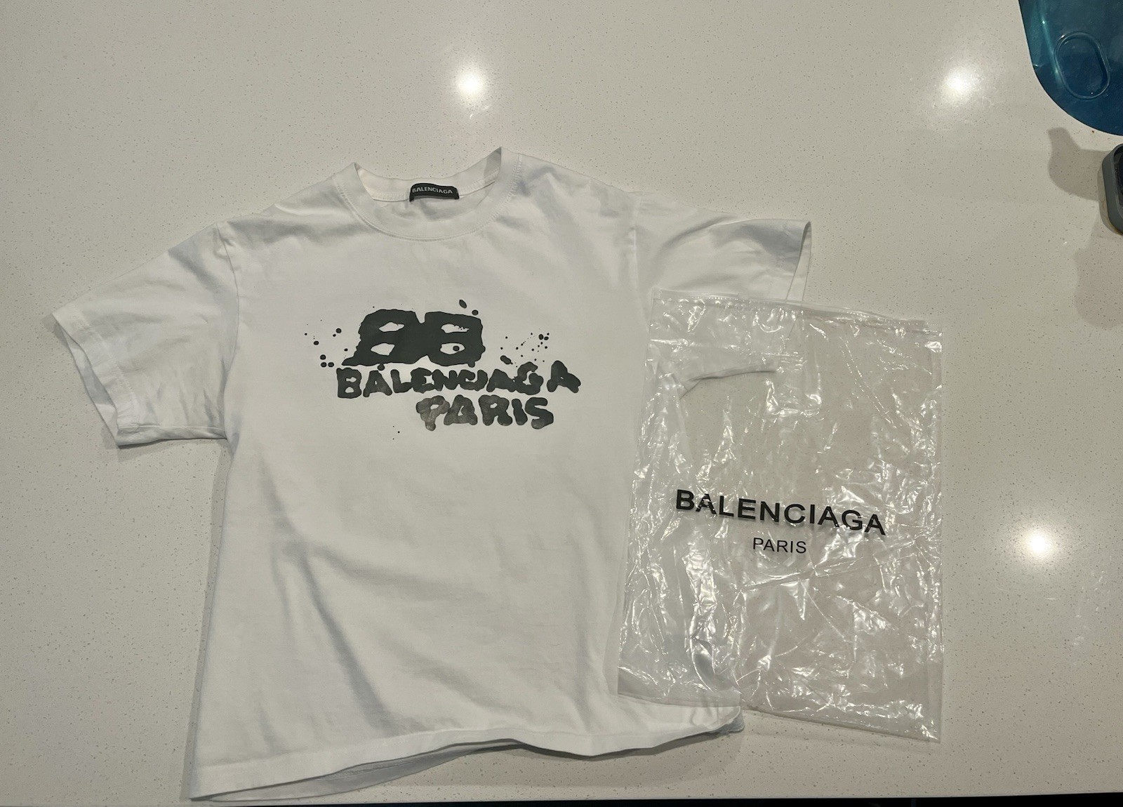 Balenciaga Men’s S White Paris Logo Graphic Print Crew Neck T-Shirt