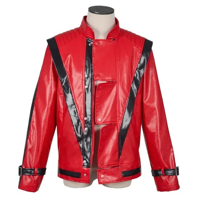 Michael Jackson Thriller MJ Red Faux Leather Jacket Halloween Costume Cosplay