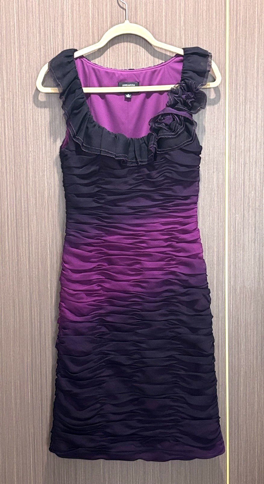 Adrianna Papell Dress Womens 8 Purple Ombre Ruched Sheath Cocktail Party Holiday