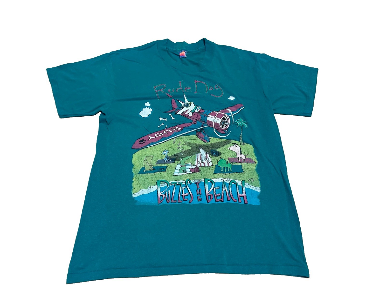 Vintage 80s Rude Dog Buzzes the Beach Teal Size Large