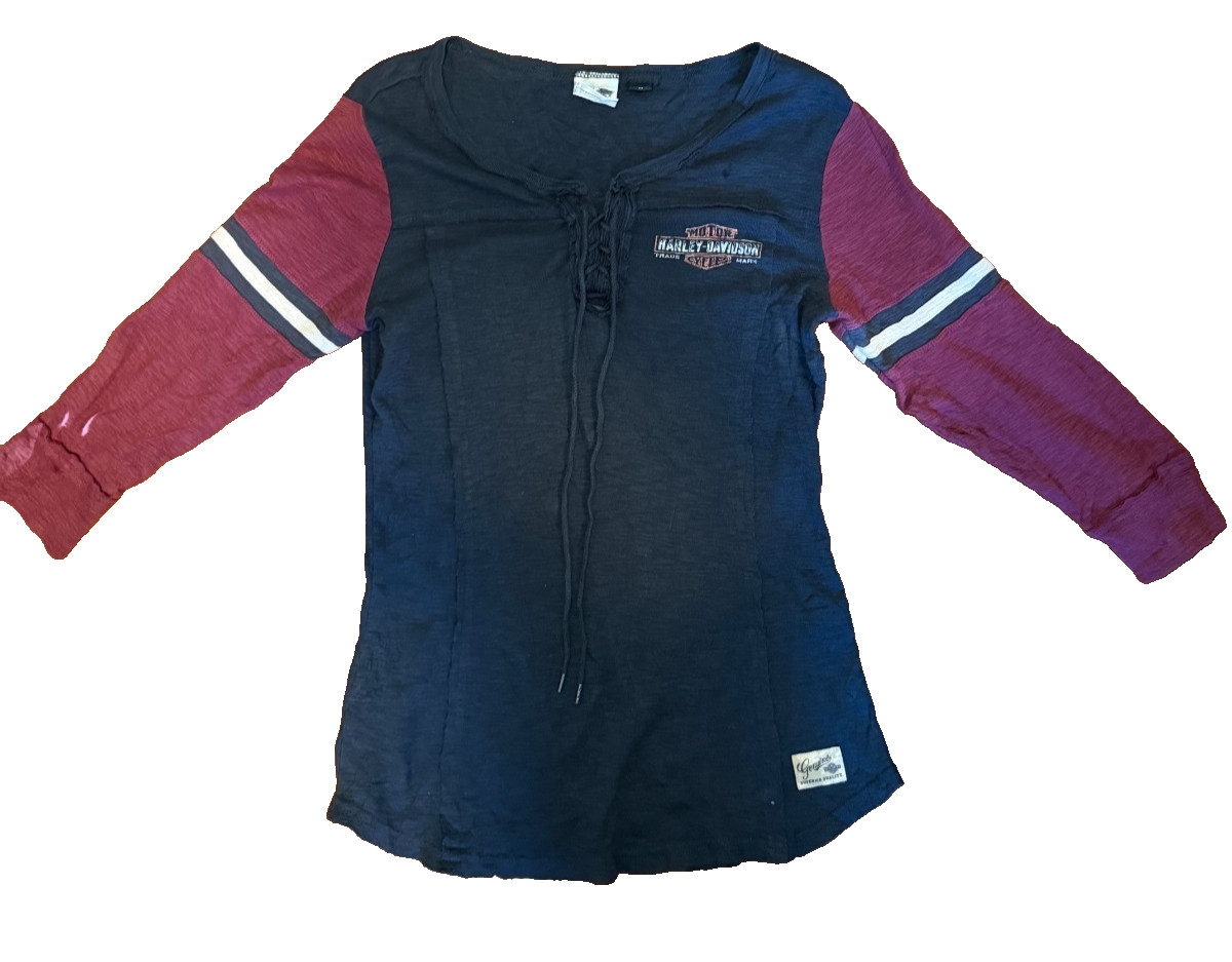 Vintage Y2K Harley-Davidson Womens Long Sleeve T-Shirt M Black 2000s Biker Logo