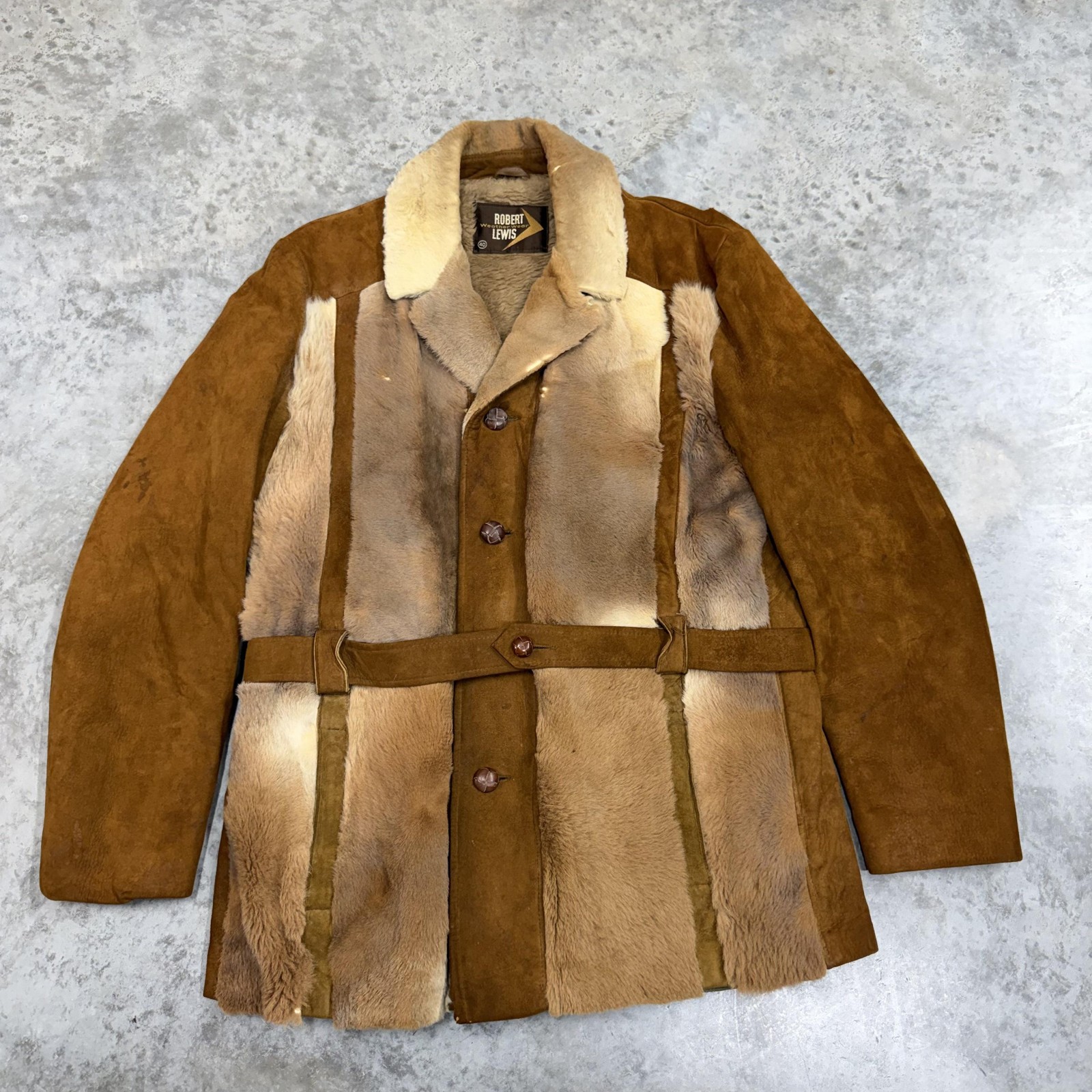 Vintage Robert Lewis Coat Mens 40 Brown Fur Shearling Grizzly jim Morrison