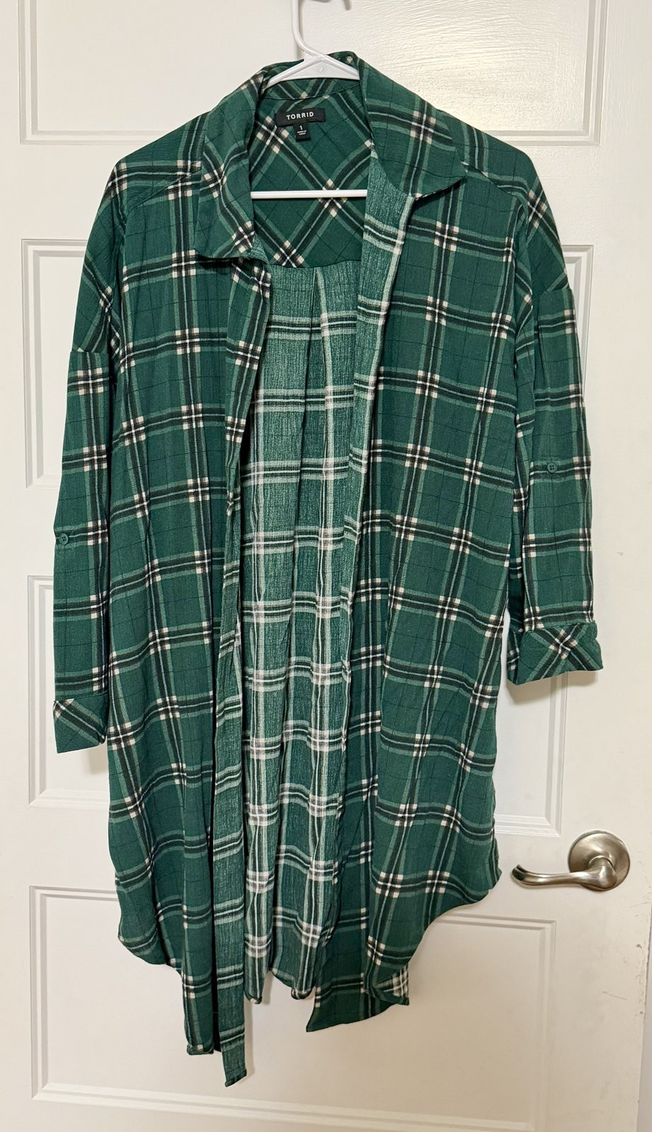 Torrid Size 1 Green Plaid Open Front Kimono