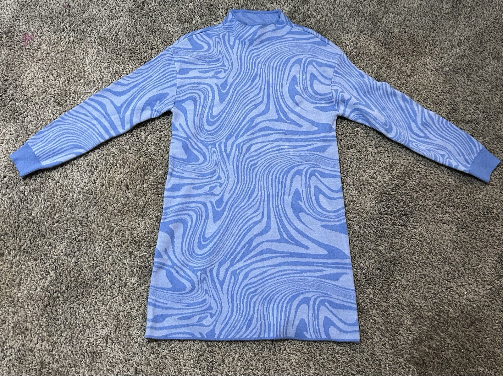 BNWT GB Girls Blue Swirl Marble Mock Neck Long Sleeve Sweater Dress, L 12/14- 57