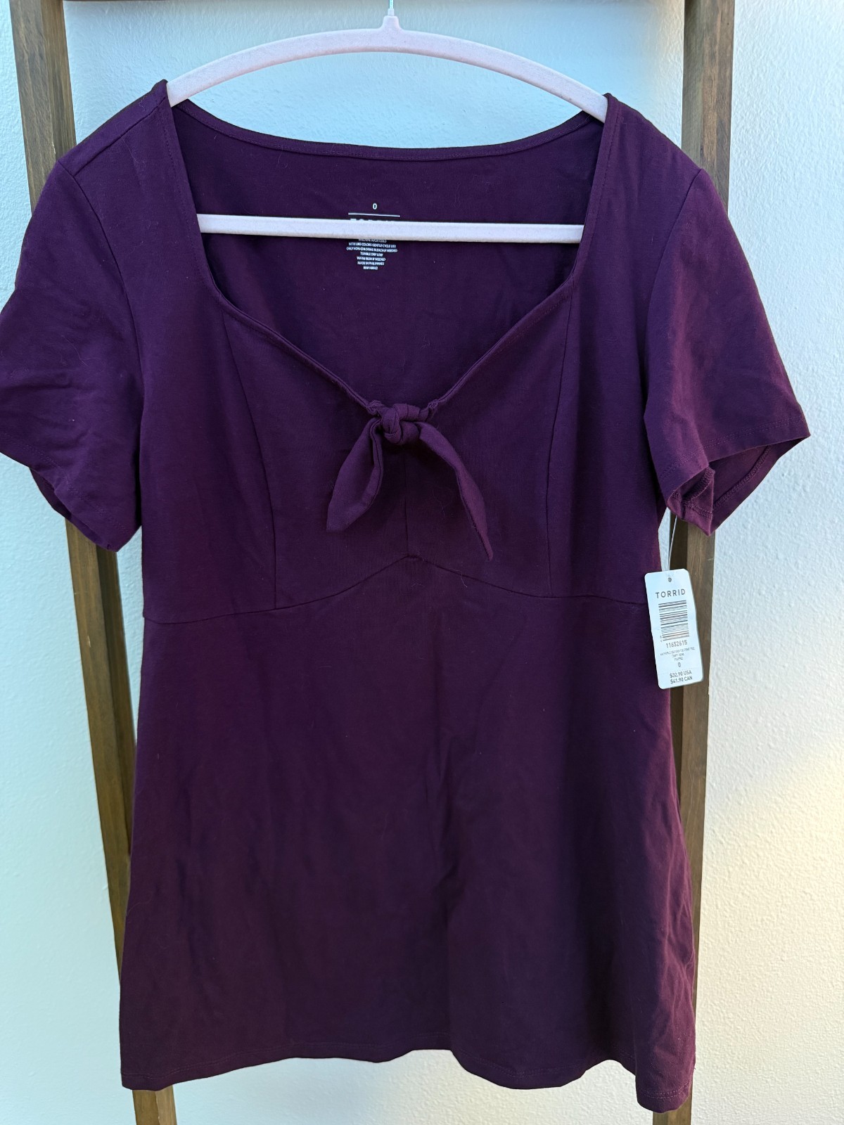 Women\'s Purple Short Sleeve Shirt with Bow - TORRID Size 0 (12)  New w/ Tag