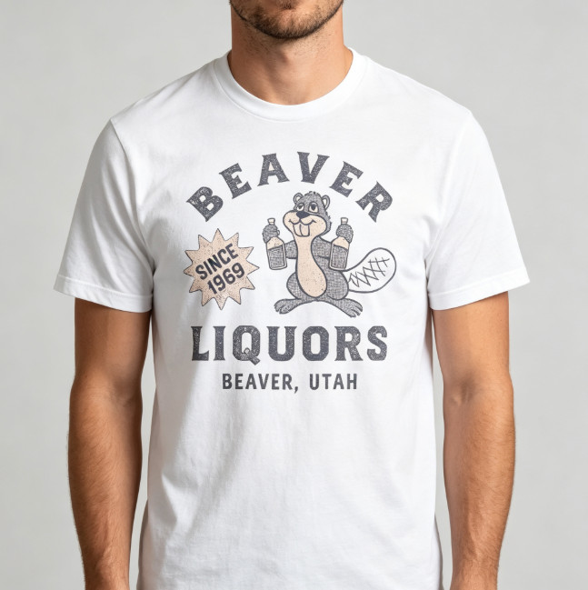Beaver Liquors T Shirt Funny Booze Bottle Drinking Joke Tee Sizes S-5XL