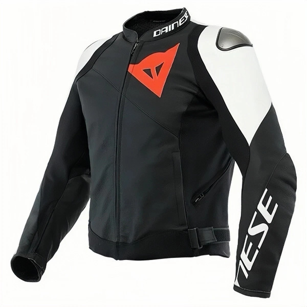 DAINESE SPORTIVA MATT BLACK WHITE LEATHER MENS MOTORCYCLE MOTORBIKE BIKE JACKET