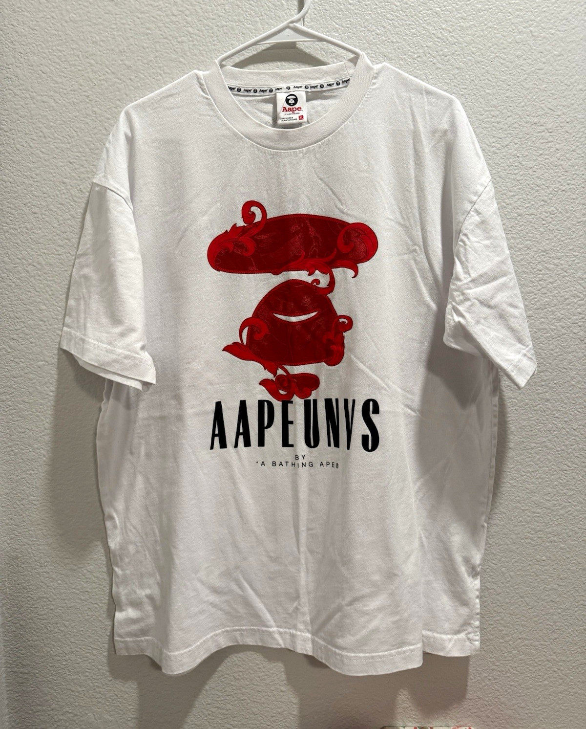 Aape by A Bathing Ape White Graphic Logo Crew Neck Cotton Jersey Tee Men\'s XL